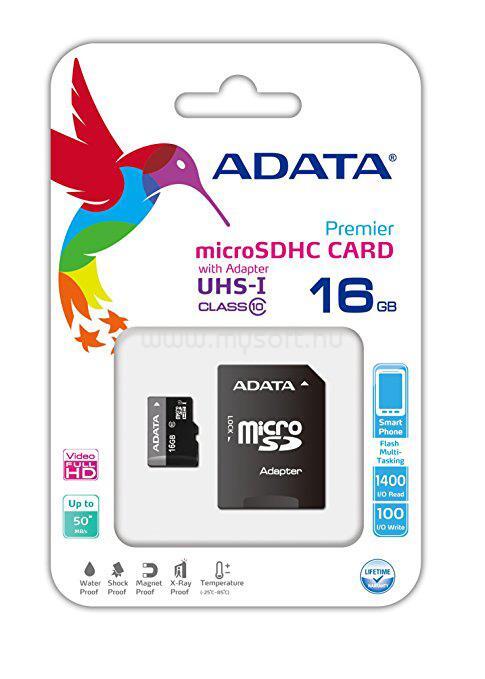 A-Data 16GB microSDHC Class 10 UHS-I U1 + adapterrel